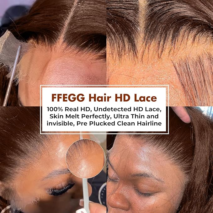 250 Density 13x6 FULL SKINLIKE HD lace front wigs Human Hair Chocolate Brown Pre Plucked Real 15A 0.10mm Ultra-thin Invisible Front HD Lace wigs Small Knots Body Wave Full Virgin Hair 24 Inch