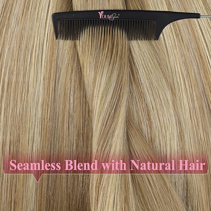 YoungSee Human Hair Tape in Extensions Balayage Tape in Hair Extensions Human Hair Extensions Tape in Ombre Brown to Platinum Blonde Invisible Tape-in Hair Extension Human Hair 14In 20pcs 50g Straight