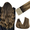 GOO GOO Tape in Hair Extensions Human Hair, 4D/14/5B Brunette Balayage, 16inch 25g 10pcs, Skin Weft Seamless Invisible, Silky Straight with Thick Ends, Remy Human Hair