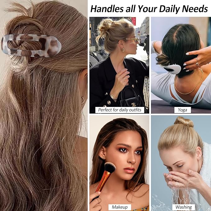 Velscrun Flat Hair Clips for Women Girls, 2 Styles 8 Pcs Lay Flat Claw Clips, Strong Hold French Duck Billed Large Side Hair Jaw Clip for All Hair Types, Fashion Trendy Hair Accessories Tortoise