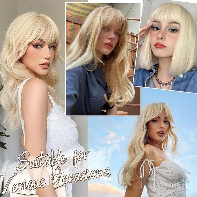 BARSDAR Real Human Hair Clip in Bangs - Human Hair Clip in Bangs for Women - Light Blonde Wispy Bangs Extensions Fringe with Temples Dyeable Real Hair Bangs Hairpieces - Bleach Blonde