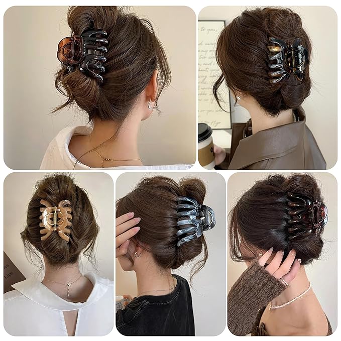 Octopus Hair Claw Clips for Thick, Long, Wavy, Curly Hair - French Large Big Clips, Strong Hold Non-Slip Grip, Tortoise Shell Accessories for Women