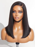 LUVME HAIR 14 Inch Light Yaki Straight Bob Wig Human Hair, Undetectable HD Lace Glueless Bob Wigs Human Hair Pre Plucked, Pre Cut Lace Wig Short Black Blunt Cut Bob Wigs 180 Density