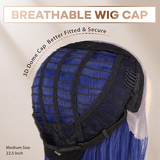 BLL Blue Lace Front Wig, 13x4 Glueless Synthetic Wigs Pre Plucked Hd Lace Long Straight Dark Blue Wig For Women With Baby Hair 26inch Suitable For Daily Party Wear