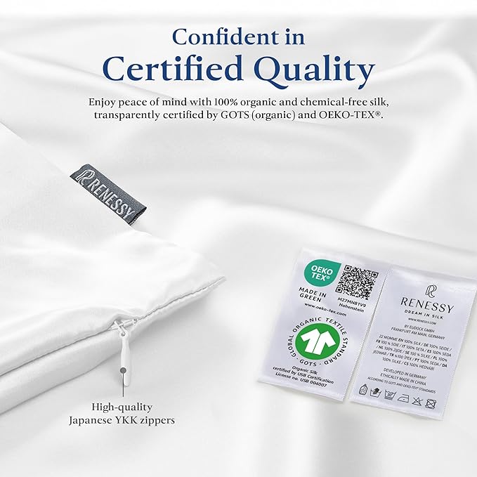 Premium Silk Pillowcase 100% Organic Mulberry Silk, 22 Momme, Grade 6A - Oeko-Tex Certified in Germany - Luxury for Hair & Skin, 1 Piece (Standard Size 20x26 Inches, Emerald Green)