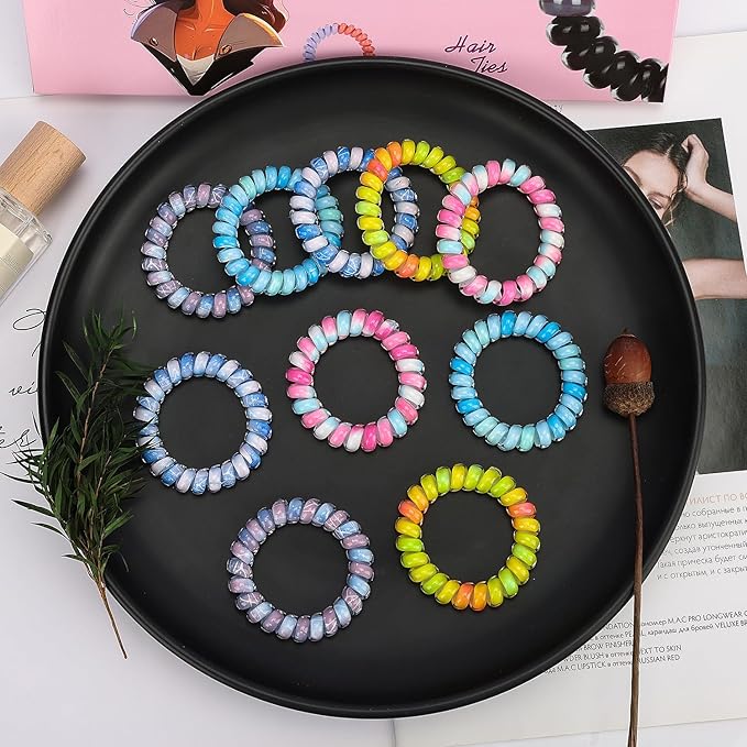JessLab Spiral Hair Ties for Women, 10-Pack Traceless No-Damage Ponytail Holders, Coils Hair Bands for Girls, Assorted Colors