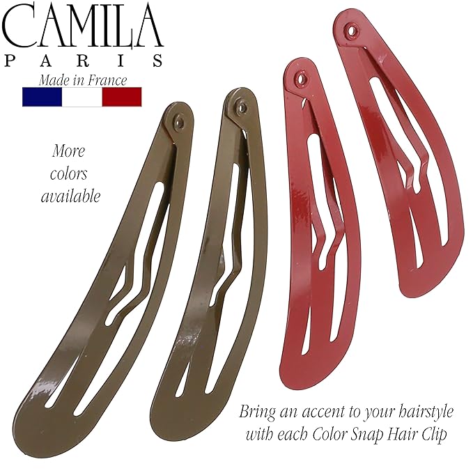 Camila Paris CP1330D French Hair Barrettes Clips, Snap Hair Slides Clic Clac for Women, Styling Girls Side Slide-in Metal Snap Pin Hair Accessories for Women. Strong Hold, No Slip Grip, Made in France
