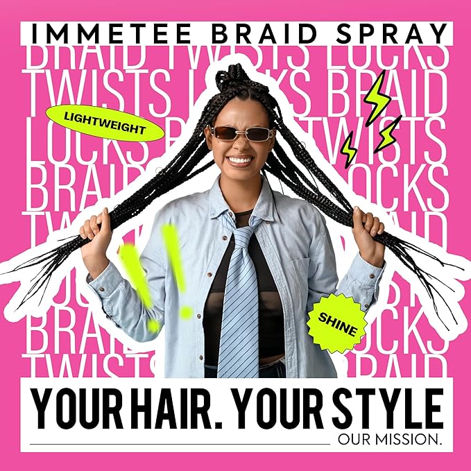 immetee Locks Braid Spray, Hair Frizz Control Spray for Braids, Locks, Twists and Cornrows, Refresh Itchy & Dry Scalp, Moisturizes High Shine for Dull Hair. 150ml/5. 28OZ