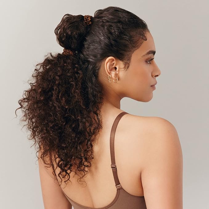 slip Silk Skinny Scrunchies - Dark Brown | Set of 4 Skinny Scrunchies | 100% Mulberry Silk, Anti-Crease, Gentle on Hair, Reduces Breakage | Stylish & Durable, Ideal for All Hair Types