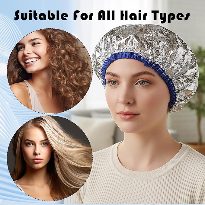 Aluminum Hair Cap Heat Cap For Deep Conditioning 3pcs Aluminum Foil Double Layer Steam Caps, Thickened Shower Cap For Hot Oil Treatment Reusable Hair Processing Caps For Home And Salon Use