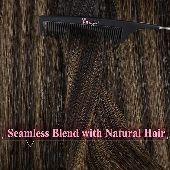 YoungSee Tape in Extensions Human Hair Balayage Tape in Hair Extensions Dark Brown Tape in Hair Extensions Ombre Brown Human Hair Tape-in Extension Short Hair 12In Tape-ins Hair Extension 20pcs 30g