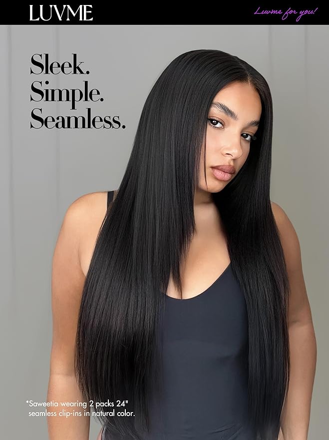 LUVME Silky Straight Seamless 2 Pack 220g 14Pcs Clip in Hair Extensions Full Max with 16inch Remy Human Hair Extensions, Natural Black 100% Real Soft Hair