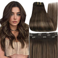 Full Shine Dark Brown Balayage Clip in Extensions Real Human Hair 3 Pcs 60 G Light Weight Clip in Hair Extensions Brown Balayage Brazilian Hair Extensions 12 Inch