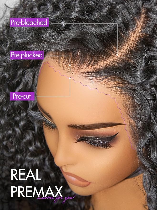 LUVME HAIR 100% Real Human Hair Wig Lace Frontal Deep Curly 16 inches Drawstring Cap Glueless HD Lace Wigs Human Hair Pre Plucked Pre Cut, Curly Wig Human Hair Ready to Go Wig