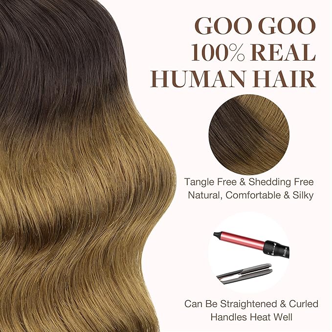 GOO GOO Tape in Hair Extensions Human Hair, 1D/2C/4E Chocolate Dip Color Melt, 18inch 50g 20pcs, Skin Weft Seamless Invisible, Silky Straight with Thick Ends, Remy Human Hair