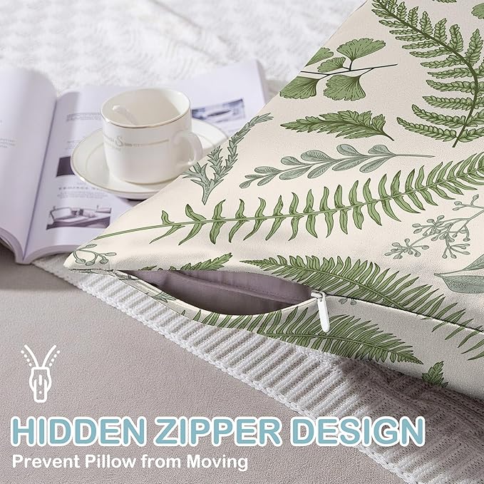 Leaves Herbs and Wildflowers Eucalyptus Satin Pillow Case Queen Size,Soft Pillowcases for Hair and Skin Similar to Silk,Pillowcases with Hidden Zipper Bedding Accessories,20X30 Inches,1 Pack