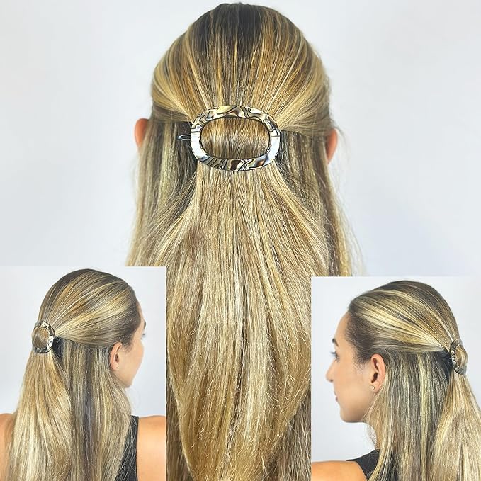 Camila Paris CP3355 French Hair Barrette Clip for Women, Handmade, Onyx, Slide-in Metal-Free Closure, Strong Hold Grip Hair Clips for Girls, No Slip Durable Styling Hair Accessories, Made in France