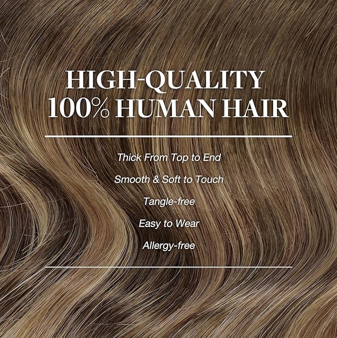 GOO GOO Clip in Hair Extensions Real Human Hair, Remy Human Hair Extensions Clip ins for Women, Natural Human Hair, 20inch 200g 7Pcs, #4/27/4 Balayage Chocolate Brown to Caramel Blonde