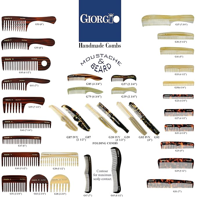 Giorgio G30 Large 5.75 Inch Hair Detangling Comb, Wide Teeth for Thick Curly Wavy Hair. Long Hairs Detangler Comb For Wet and Dry. Handmade of Cellulose, Saw-Cut, Hand Polished, Ivory 3 Pack