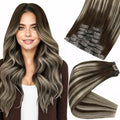 Full Shine Invisible Clip in Hair Extensions 20 Inch Seamless Hair Extension Dark Brown with Platinum Blonde Human Hair Extensions for Long Hair 8 PCS 120 G