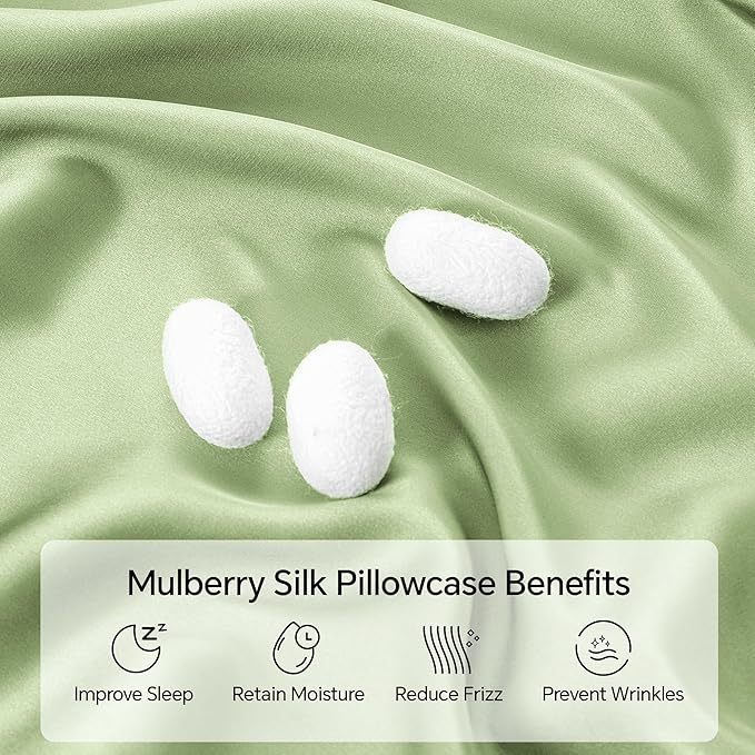 INFIIXSO Mulberry Silk Pillow Cases King Size Set of 2, Silk Pillowcase with Hidden Zipper 20"x36", Extraordinary Smooth and Soft Pillow Case for Hair and Skin(Sage Green, 2 Pack)