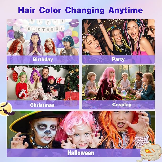 Purple Temporary Hair Color Spray for Kids, Instant Colored Hair Dye Alternative for Girls Boys Teens Women Men, Disposable Washable, Quick Styling for Party Cosplay Christmas Halloween, 150ml