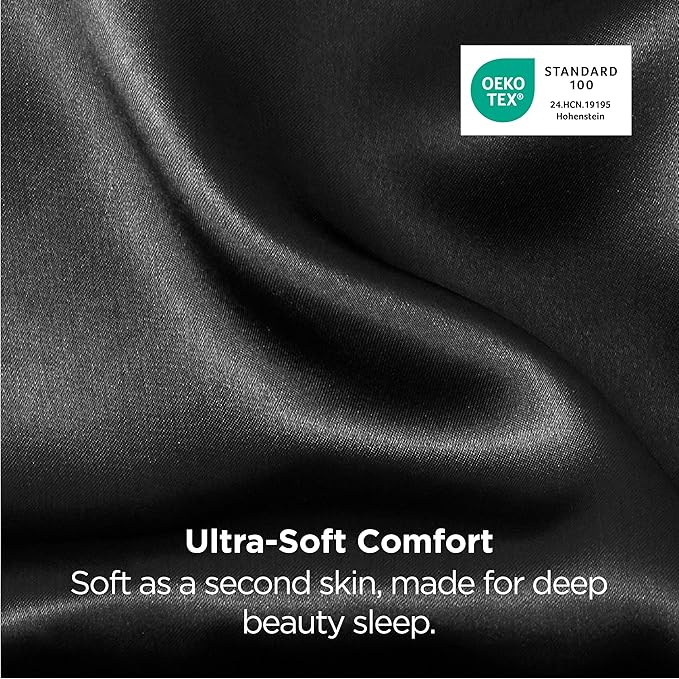 Bedsure King Size Satin Pillowcase Set of 2 - Black Silky Pillow Cases for Hair and Skin with Envelope Closure, Similar to Silk Pillow Cases, Gifts for Women Men, 20x36 Inches, 2pcs