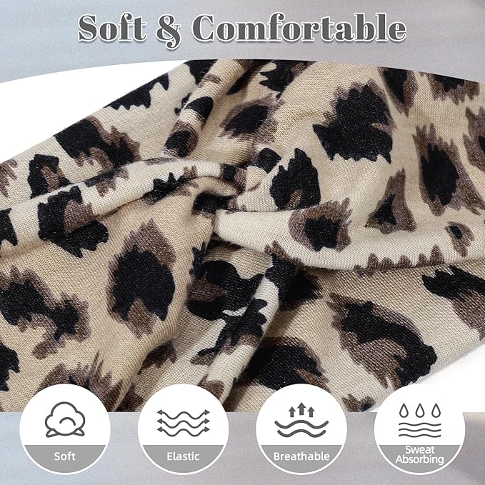 6-Piece Cute Headbands for Women, Stretchy Non Slip Thick Headband for Women’s Hair, Soft Elastic Head Bands for Yoga Running Sport Workout (Cheetah Print)