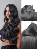 LUVME Invisible Clip in Hair Extensions Body Wave Real Human Hair, Remy Hair Clip ins for Women, Natural Human Hair, 24 inch 110g 6Pcs, Natural Black