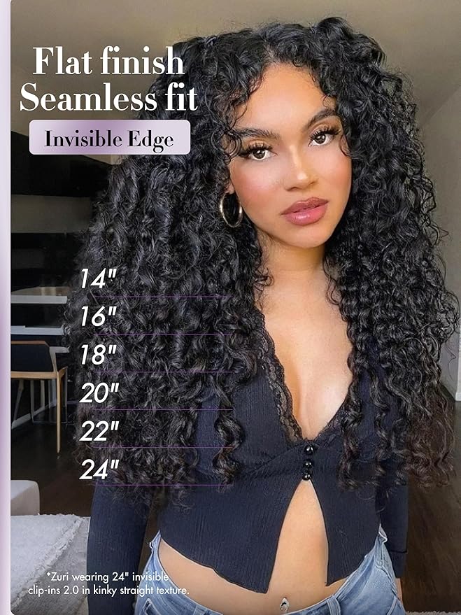 LUVME Invisible Clip in Hair Extensions Messy Curly Real Human Hair, Remy Hair Clip ins for Women, Natural Human Hair, 20 inch 110g 6pcs, Natural Black