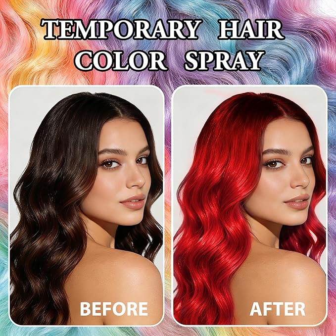 Temporary Hair Color Spray | 150ml Instant Hair Spray for Adults & Kids | Washable & Non-Sticky, Gentle Formula, Red | Halloween, Cosplay, Costume Party, Festivals