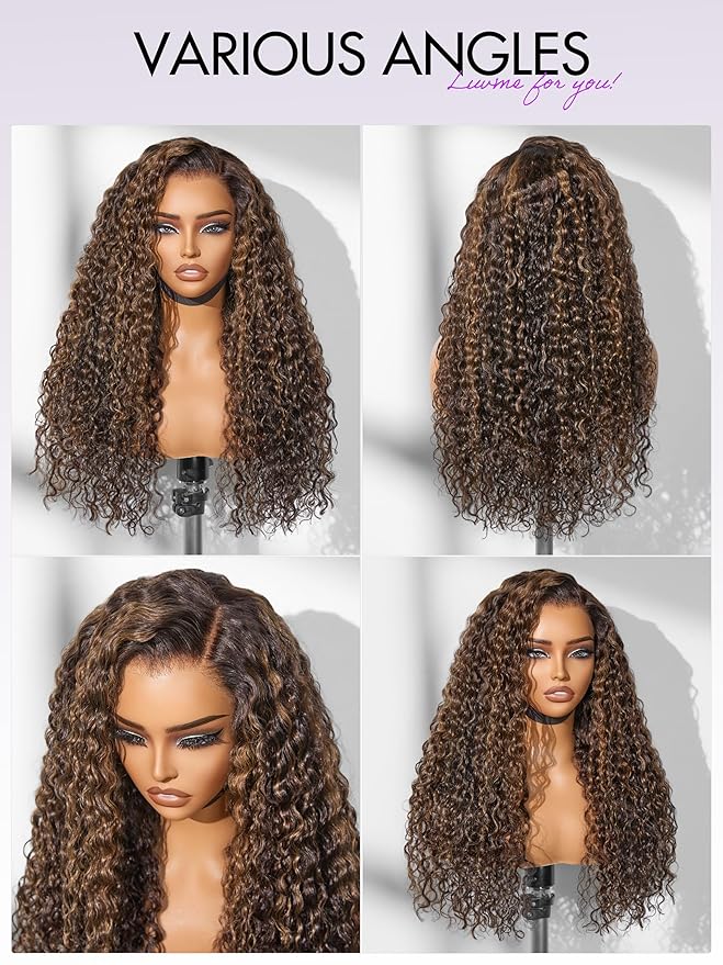 LUVME HAIR 7x6 HD Lace All-Day Comfort Wig PartingMax Lace Wigs Water Wave Curly Lace Front Wigs Human Hair Pre Cut Plucked Lace Frontal Glueless 24 Inches Hlighlight Color