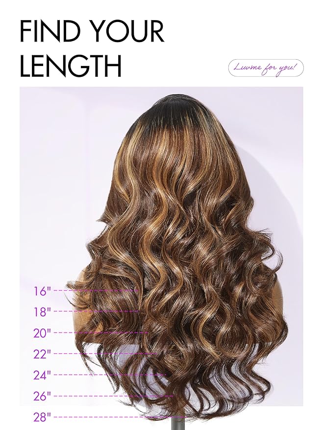LUVME HAIR 7x6 HD Lace All-Day Comfort Wig with Bangs 200% Density Hair Lace Wigs Ombre Blonde Highlight Loose Body Wave Lace Front Wigs Human Hair Pre Cut Plucked Glueless 22 Inches