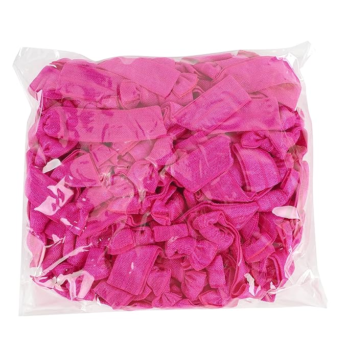 MEEDEE Fuchsia Pink Hair Ties for Women - No Crease, Soft Knotted Ribbon Ties for Damage-Free Ponytails, Yoga-Friendly Elastic Bracelets (Pack of 100)