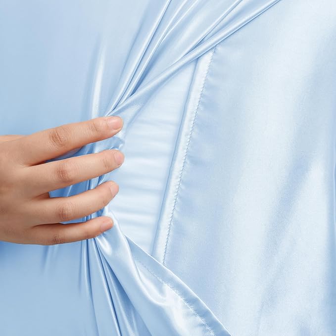 Light Blue King Size Satin Pillowcase Set of 2 with Envelope Closure,Light Blue Silk Pillowcase for Hair and Skin (20x36)