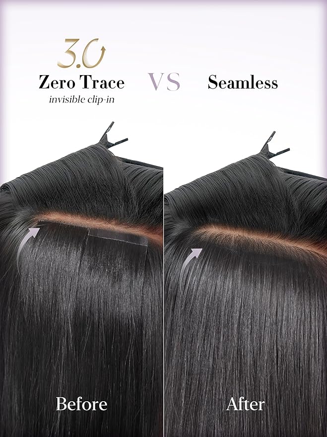 LUVME 0.59mm Zero Trace Invisible Clip in Hair Extensions, Silky Straight 2 Pack 7 Pcs 100g 20 Inch, 100% Real Human Hair Clip Ins, Multi Piece Silky Set for Custom Layering and Stylish Looks