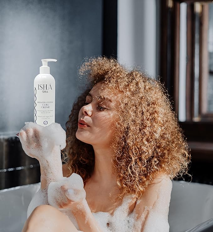 Keratin System Curl Creme - Infused with Argan Oil and Coconut Oil - Moisturizing Frizz Free Bouncy Natural Soft Curls - Curling Cream For Wavy and Curly Hair - Sulfate Free