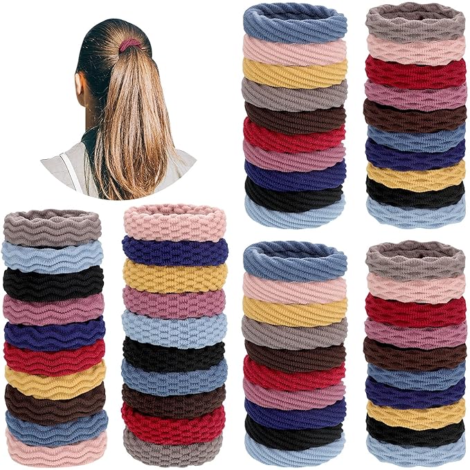 WILLBOND 60 Pieces Seamless Hair Ties, Cotton No Crease Hair Band for Women,girl,thick Heavy and Curly Hair,lightweight Highly Elastic,4 Styles (Mixed Color)
