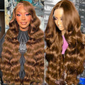 13x6 Body Wave Lace Front Wigs Human Hair Chocolate Brown Wig Human Hair Pre Plucked With Baby Hair 180 Density 4# Colored Brown HD Lace Frontal Wigs for Women 28Inch