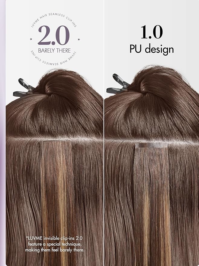 LUVME Invisible Clip in Hair Extensions Real Human Hair, 18 inch 110g 6Pcs, Natural Brown Highlights Human Hair Extensions Clip ins for Women, Natural Seamless Straight Human Hair