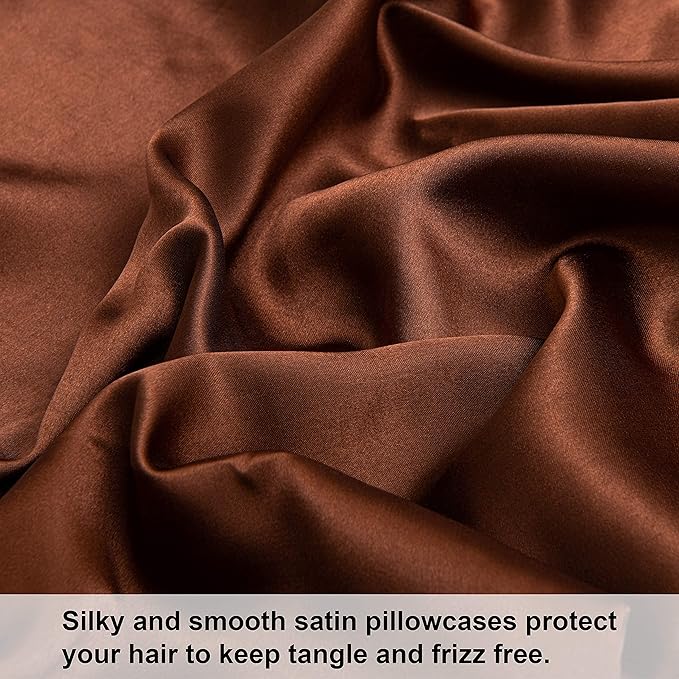 NTBAY 2 Pack Satin King Pillowcases for Hair and Skin, Luxurious and Silky Pillow Cases with Envelope Closure, 20x36 Inches, Brown