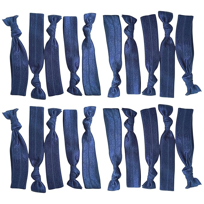Kenz Laurenz Hair Ties 20 Elastics Ponytail Holder Set No Crease Ribbon Bands (Navy)