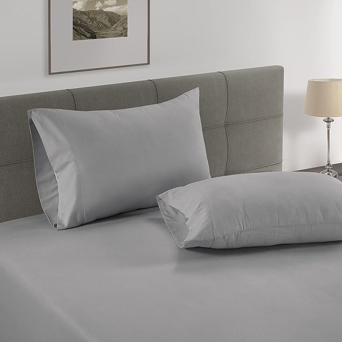 LANE LINEN 100% Organic Cotton Pillowcases - Standard Size and Crisp Cool Percale Weave Sleeping Pillow Covers Set of 2 Silver