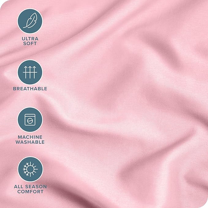 Bare Home Microfiber Pillow Cases - Toddler Size Set of 2 Cooling Pillowcases Double Brushed Light Pink Pack Easy Care (Toddler Pillowcase 2, Light Pink)