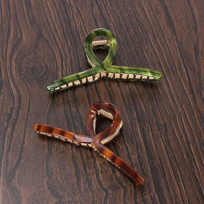 Big Hair Claw Clip Metal Claw Clips for Women Strong Hold Claw for Heavy Hair Green Acetate Claw Clips for Girls 4.5" Jaw Clamp Large Hair Accessories for Long Thick Hair (New Green)
