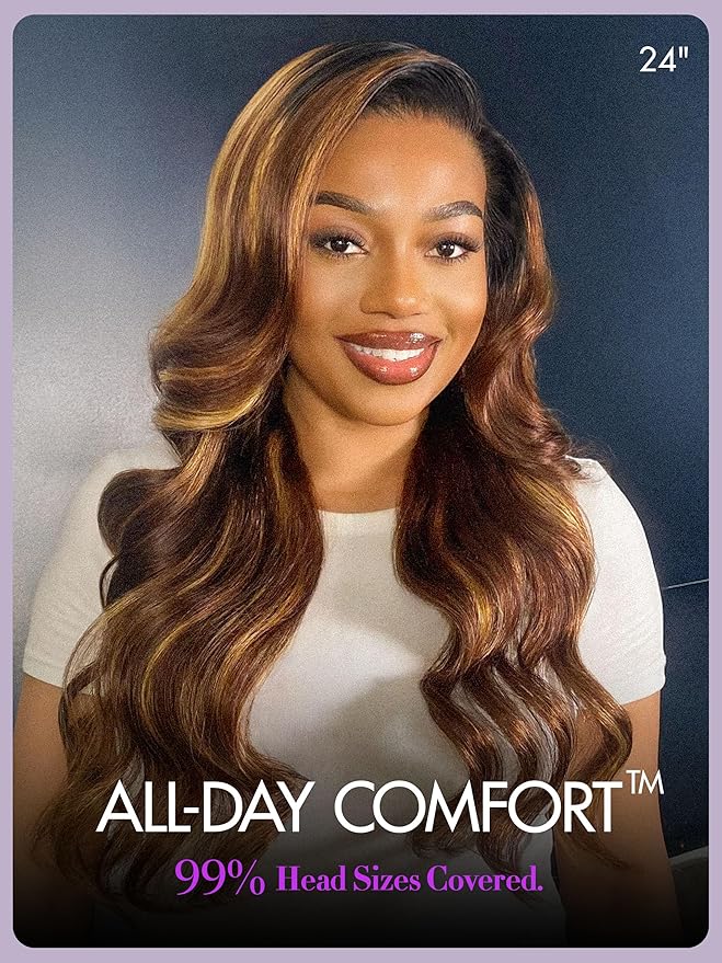 LUVME HAIR 7x6 HD Lace All-Day Comfort Wig 200% Density Hair PartingMax Lace Wigs Loose Body Wave Lace Front Wigs Human Hair Pre Cut Plucked Lace Frontal Glueless Mix Brown Highlight Color 24 Inches