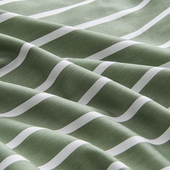 JELLYMONI 100% Natural Cotton Striped King Pillowcases Set, 2 Pack Green and White Stripes Pattern Printed Pillow Covers with Envelope Closure(Pillows are not Included)
