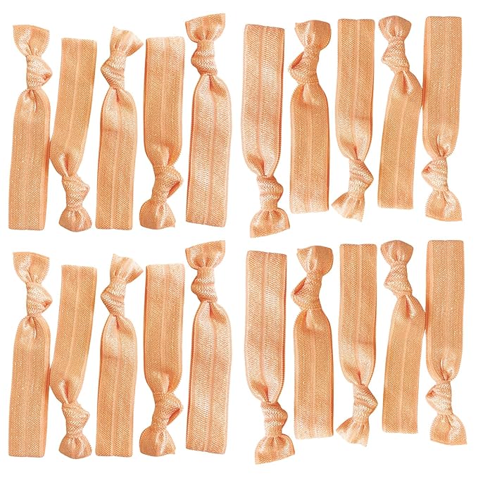 Kenz Laurenz Hair Ties Ponytail Holder Set No Crease Ribbon Bands - (Pack of 20) - Peach