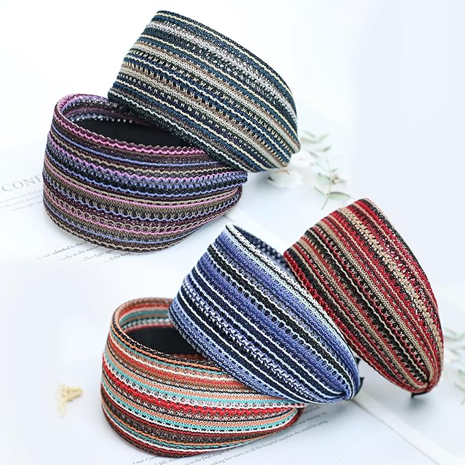 DORIS&JACKY Fashion 2.5 Inch Wide Lace Headbands Elastic Hairbands With Teeth Headwear Accessories For Women And Girls (Pattern 4-5PCS)