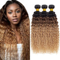 Ombre Blonde Curly Bundles Human Hair Light Brown Bundle Niegmeag Brazilian Virgin Remy Hair 3 Bundles 20 22 24 Inch Double Weft 3 Tone Brown and Honey Blonde Bundle
